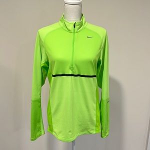 NIKE Running Dri-Fit 3/4 Zip Long Sleeve Neon Green Top Size Small